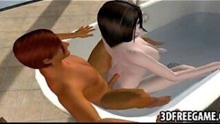 Some sexy interracial 3D fucking in a bathtub porn video